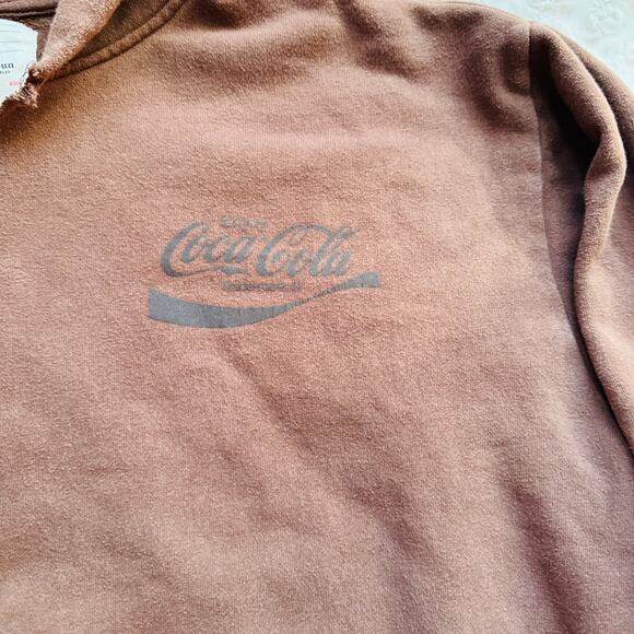 PacSun Unisex CocaCola Brown Cotton Distressed Hoodie Sweatshirt Size Large - Picture 2 of 8